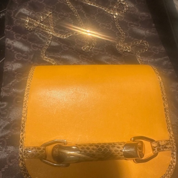 BRAND NEW JIMMY CHOO PYTHON TRIM YELLOW CROSS BODY GOLD CHAIN BAG - Picture 10 of 13
